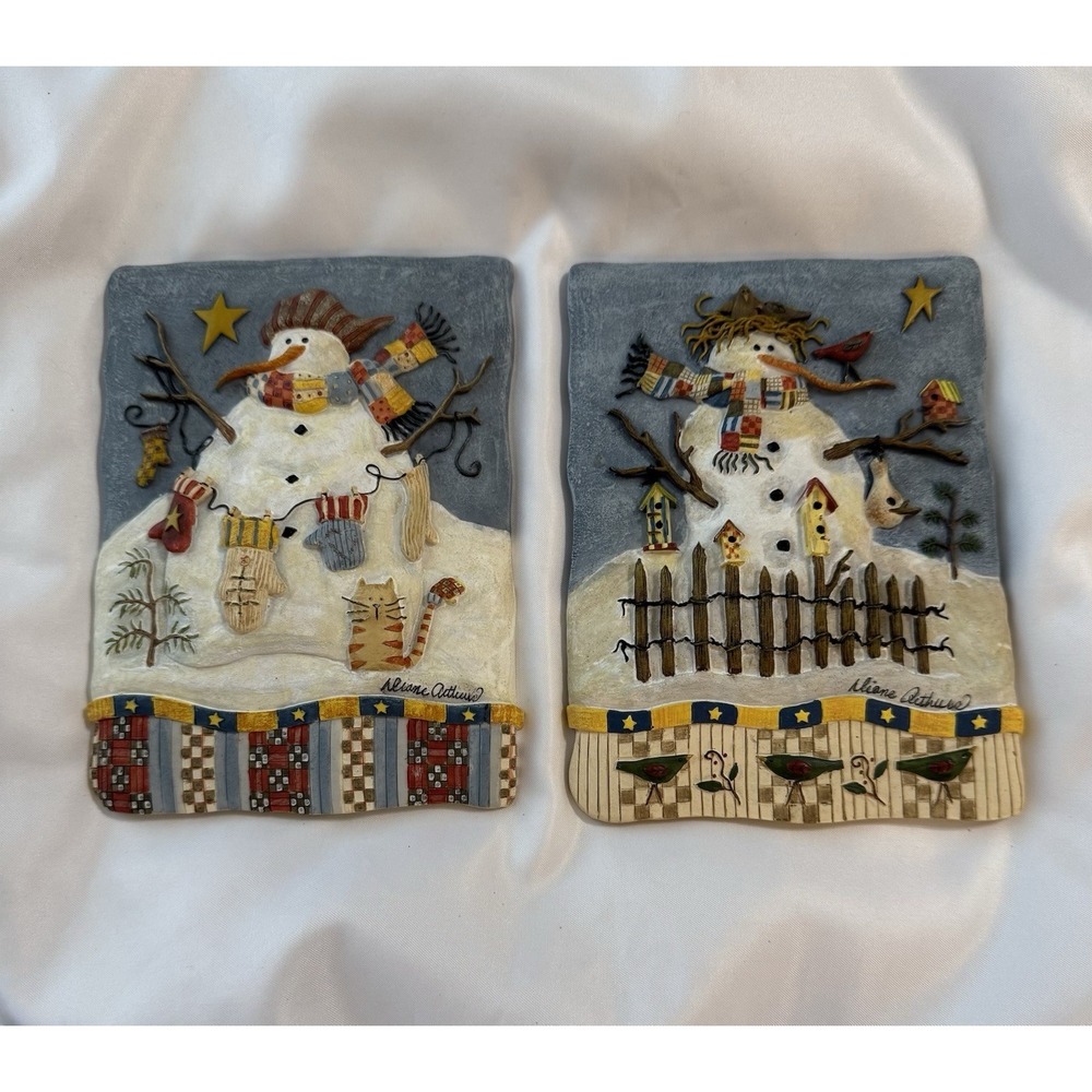 Diane Arthurs Snowman 3D Embossed Wall Plaque Tiles Christmas Country‎ Snow Time